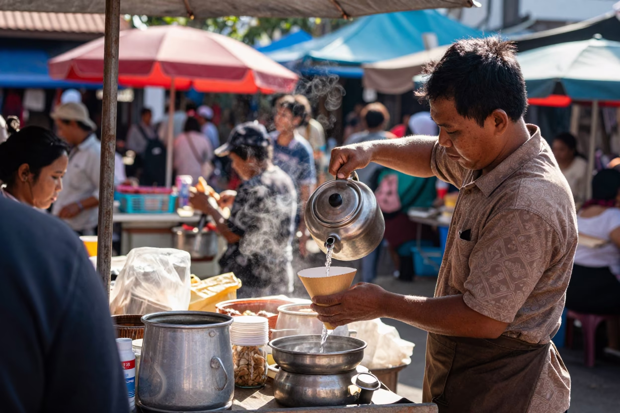 Market Morning in Denpasar at Bright Midmorning Light in in Denpasar, Indonesia