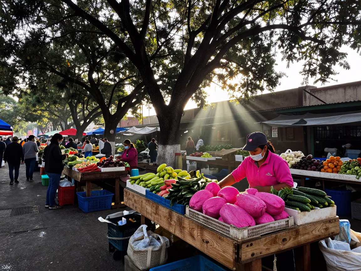 Market Morning just after sunrise in Mexico City in in Mexico City, Mexico