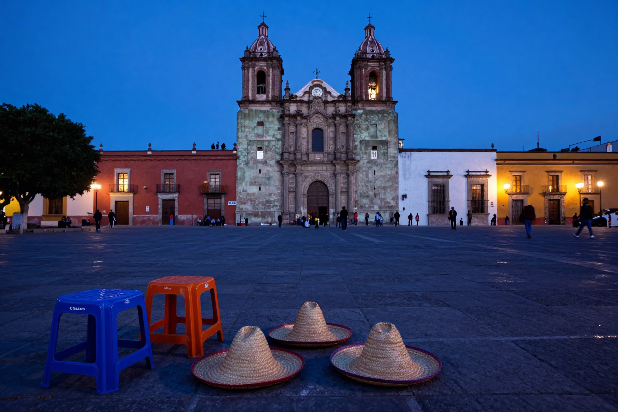 Market Preparation in Oaxaca at The Still Hours Before Dawn Light in in Oaxaca, Mexico