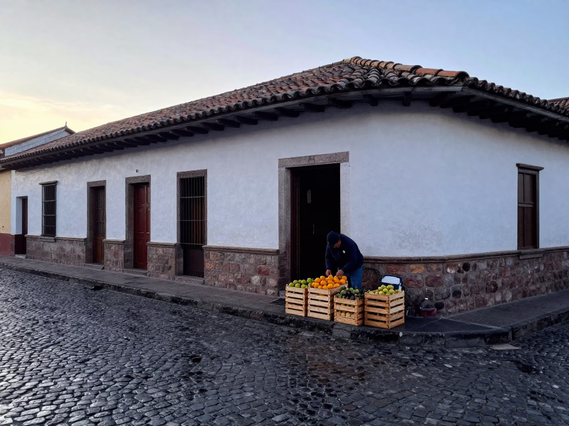 Market Preparation in Quito at Sunrise Light in in Quito, Ecuador