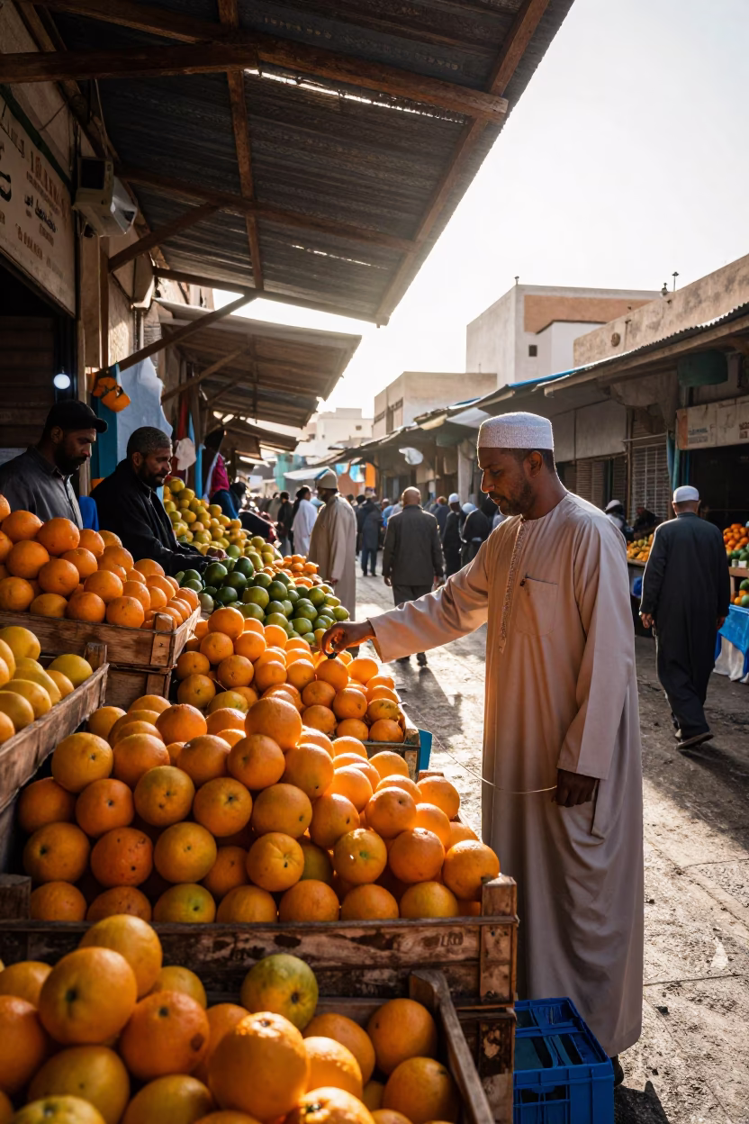 Market Scene at As First Light Reaches The Scene in Casablanca in in Casablanca, Morocco