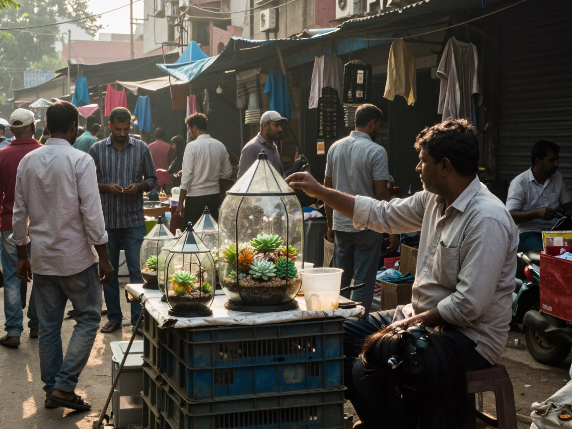Market Scene at As First Light Reaches The Scene in Delhi in in Delhi, India