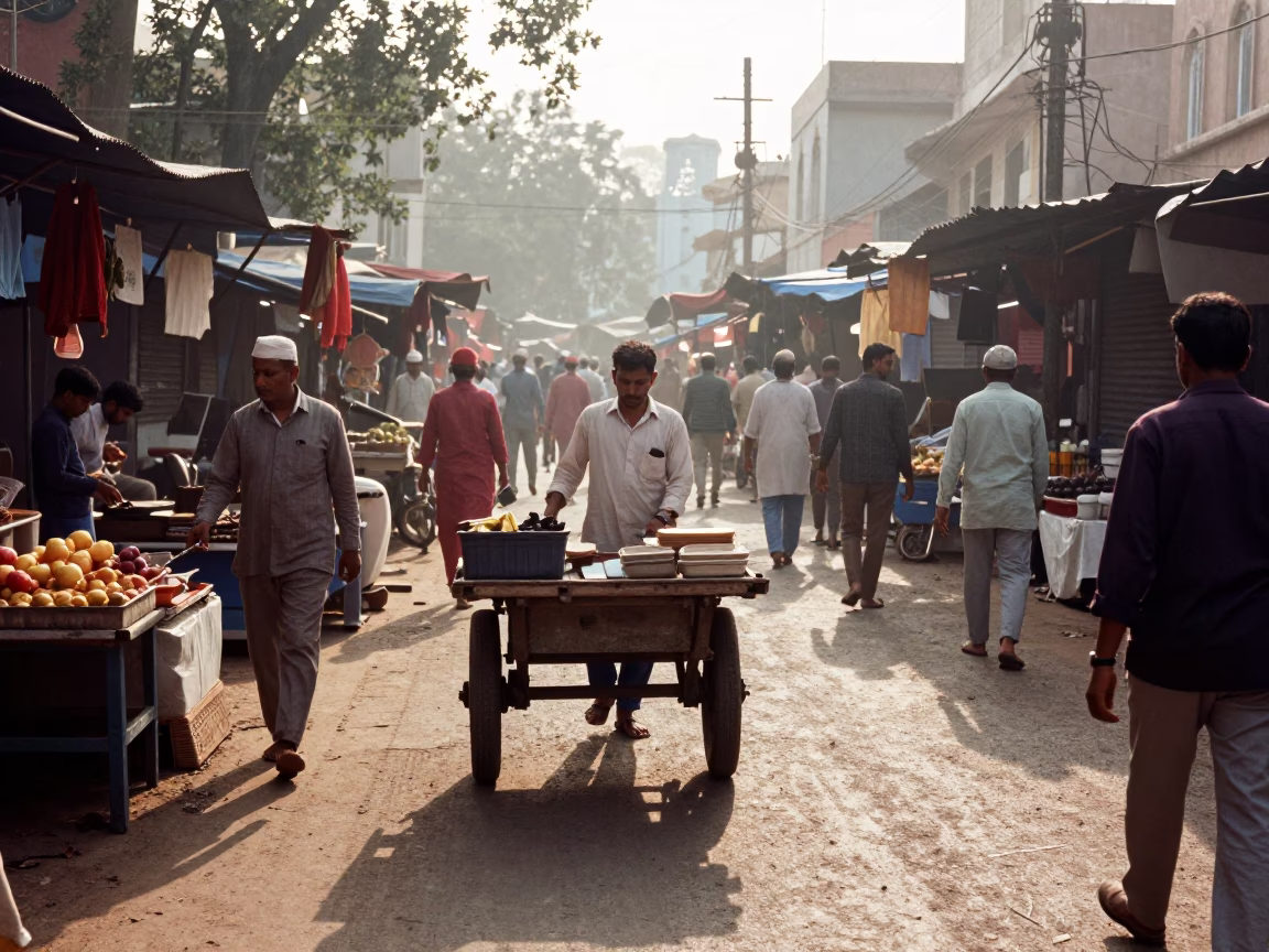 Market Scene at As First Light Reaches The Scene in Hyderabad in in Hyderabad, India