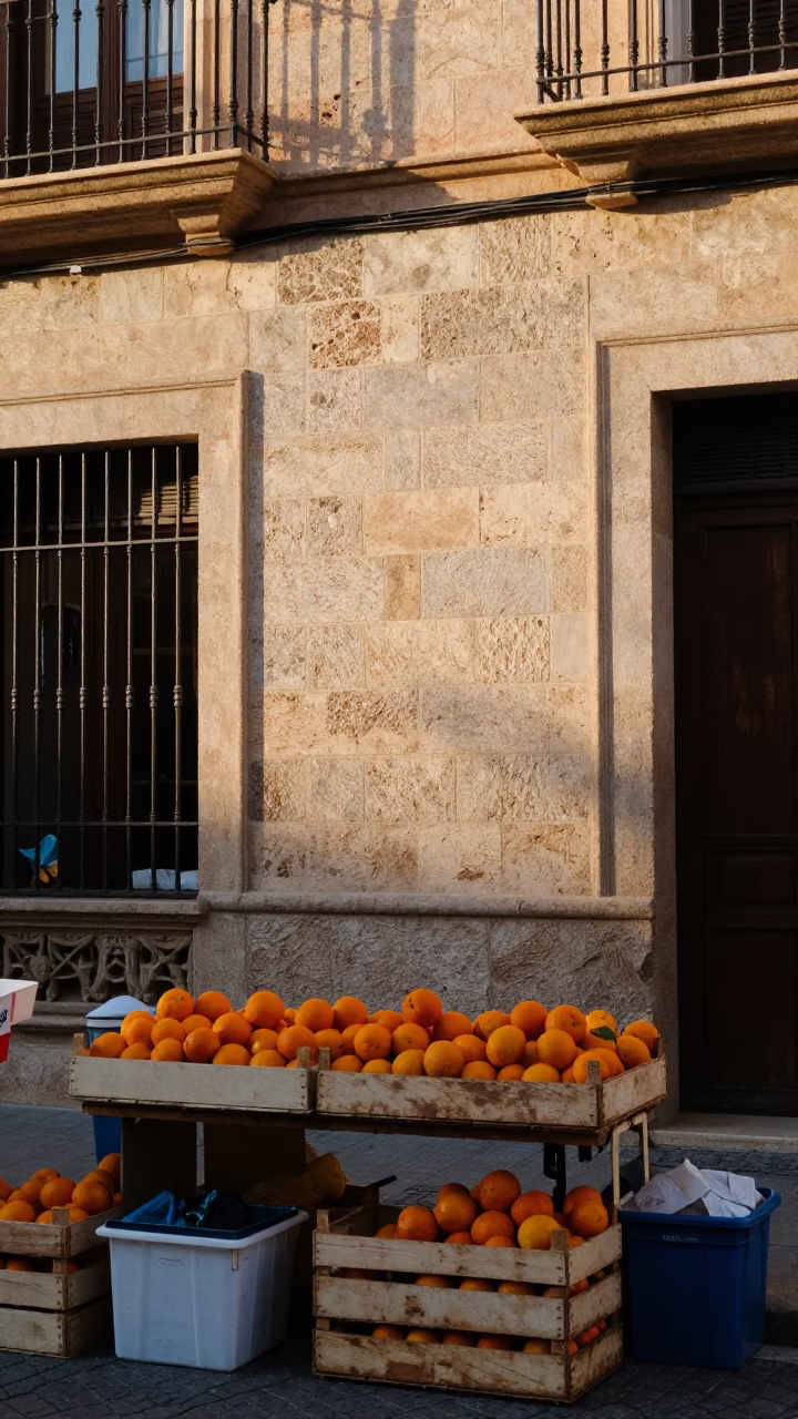 Market Scene at As First Light Reaches The Scene in Valencia in in Valencia, Spain