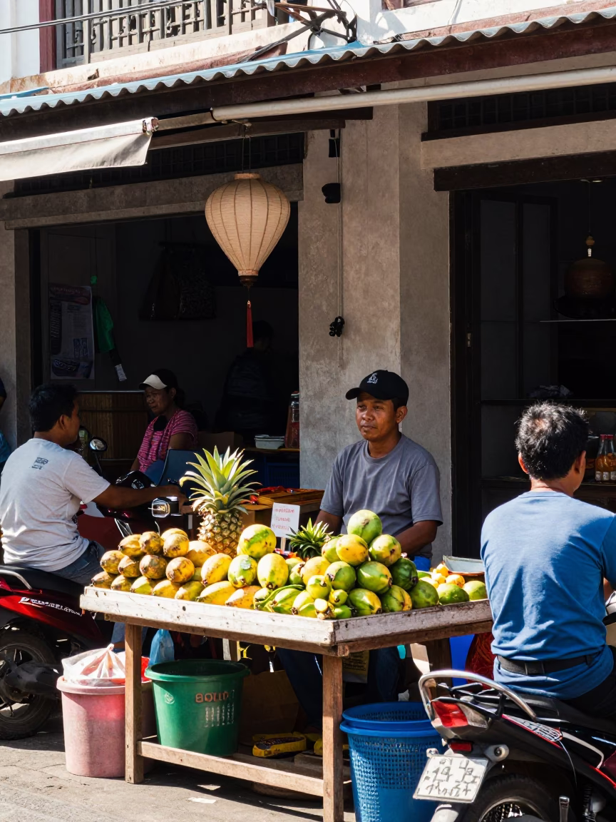 Market Scene at Bright Midmorning Light in Denpasar in in Denpasar, Indonesia