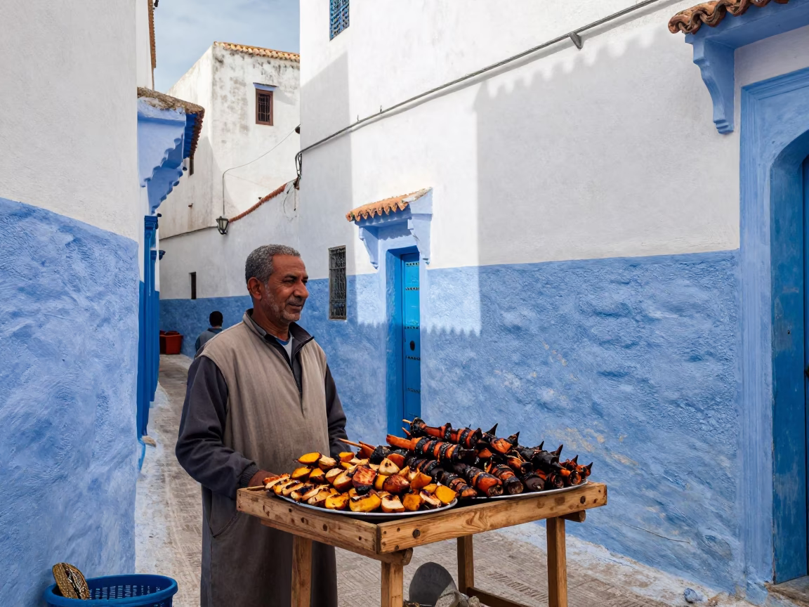 Market Scene at Bright Midmorning Light in Essaouira in in Essaouira, Morocco