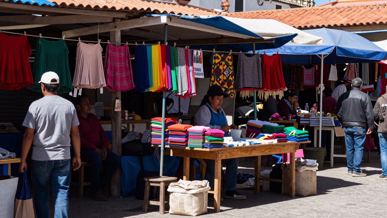 Market Scene at Bright Midmorning Light in La Paz in in La Paz, Bolivia