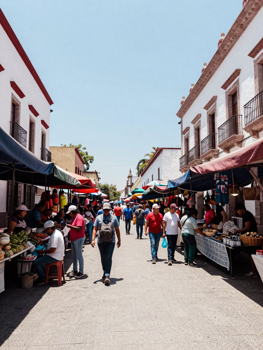 Market Scene at Bright Midmorning Light in Merida in in Merida, Mexico