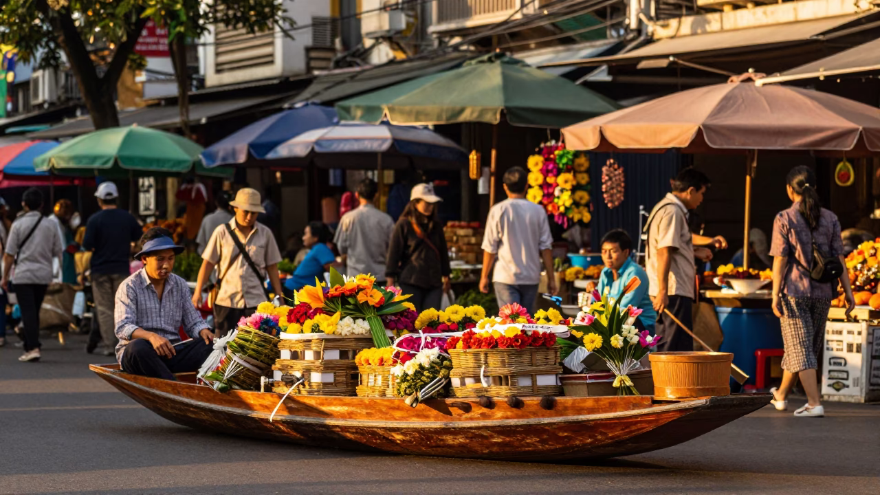 Market Scene at Honeyed Evening Light in Ho Chi Minh City in in Ho Chi Minh City, Vietnam