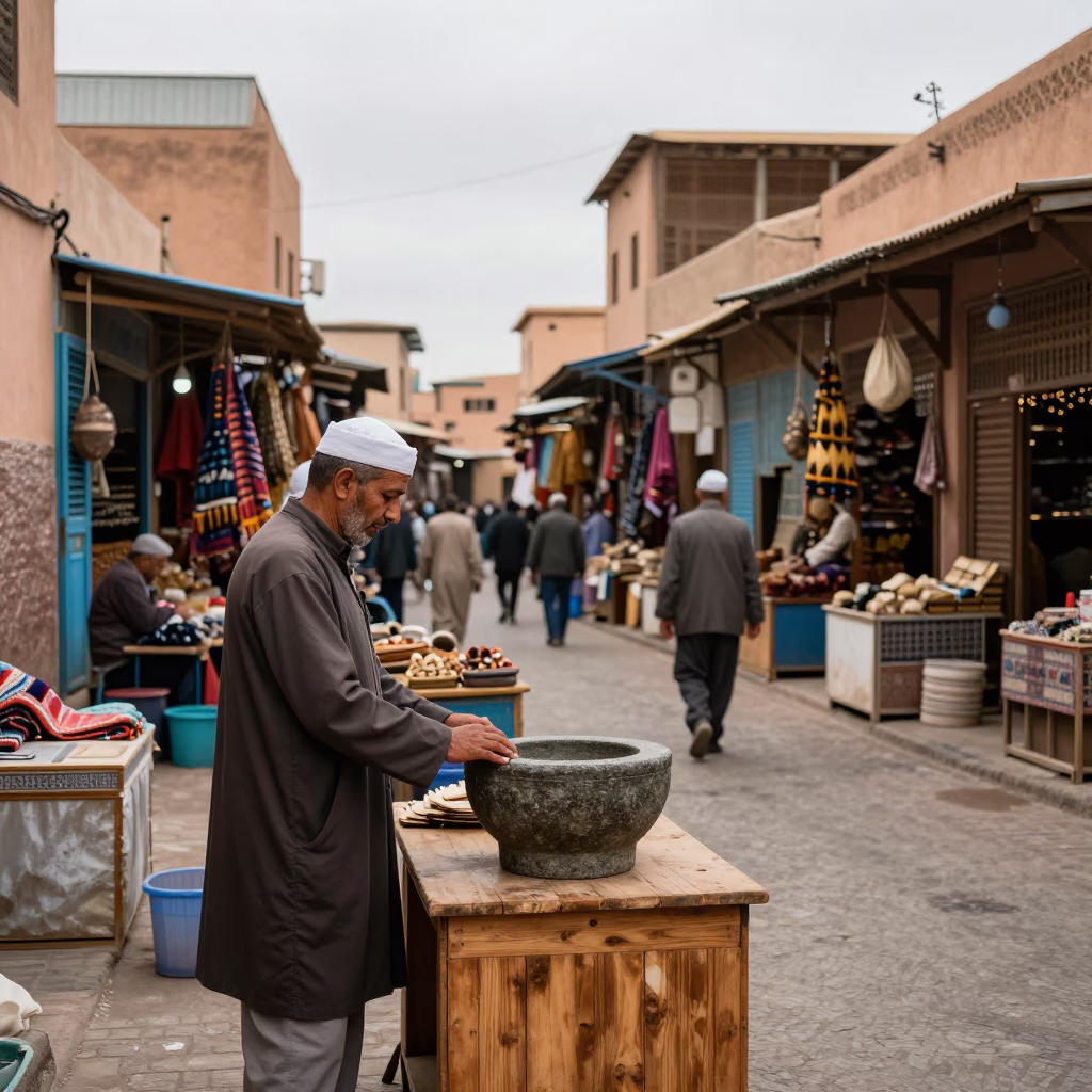 Market Scene at Midday Light in Marrakech in in Marrakech, Morocco