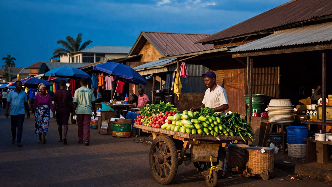Market Scene at Nautical Dawn Light in Nairobi in in Nairobi, Kenya