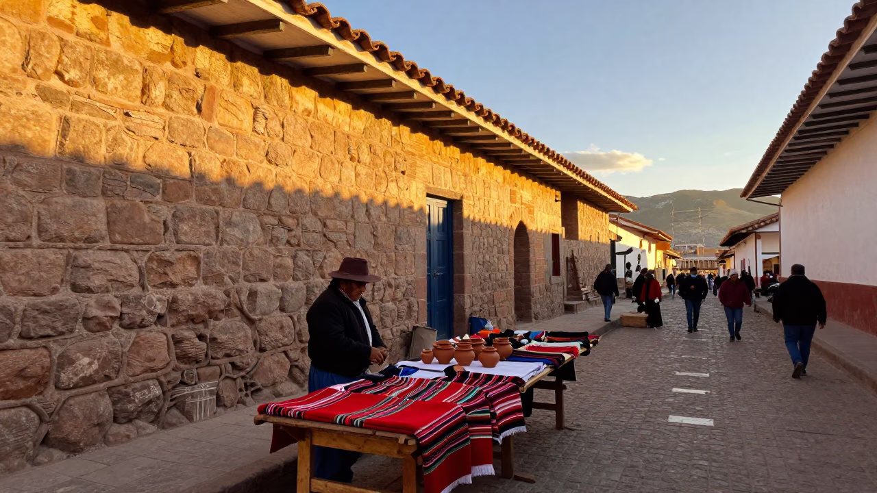 Market Scene at Sunset Light in Cusco in in Cusco, Peru
