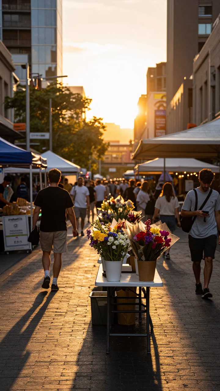 Market Scene at Sunset Light in Melbourne in in Melbourne, Victoria, Australia