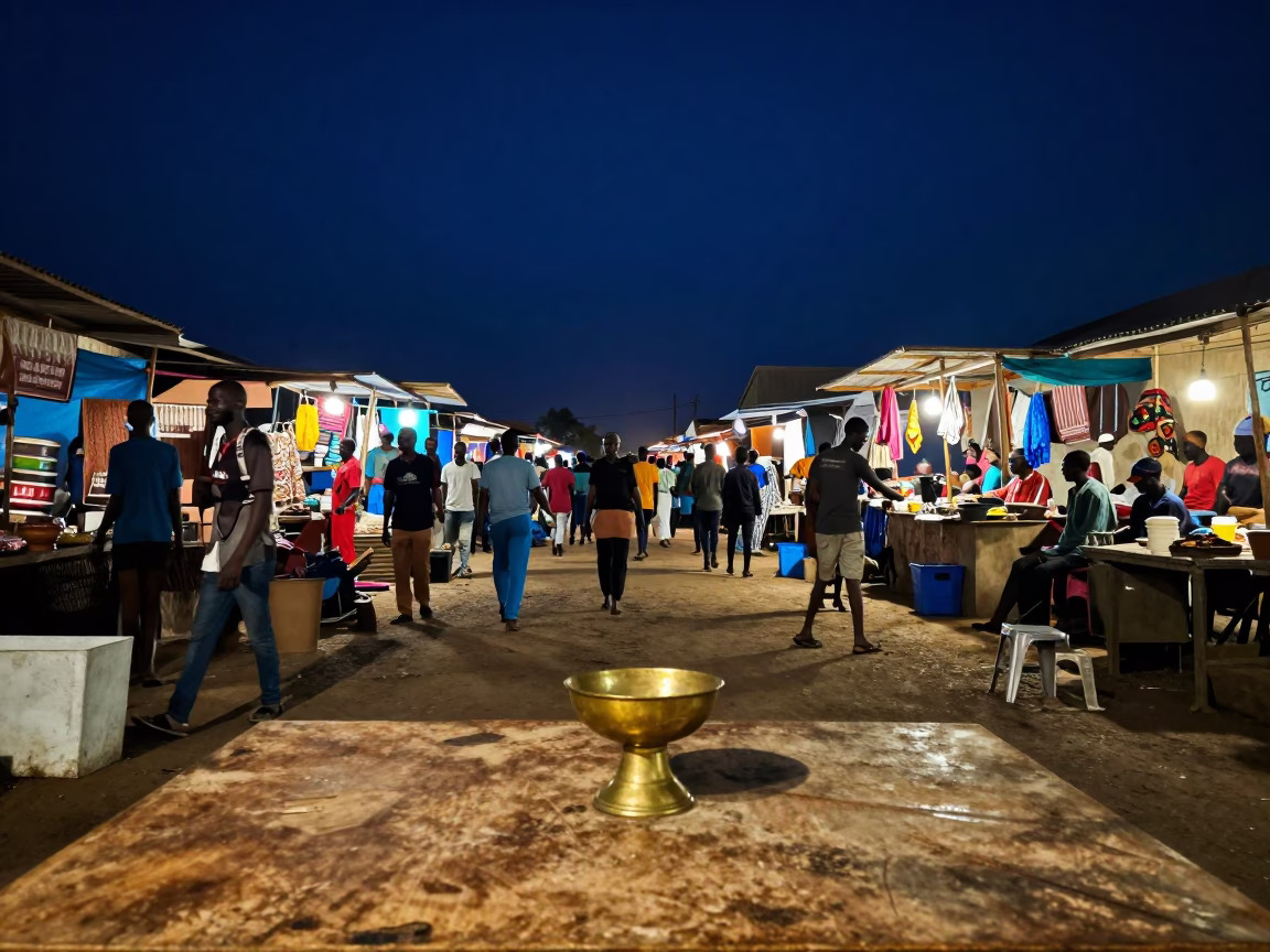 Market Scene at The Deepest Night Sky Light in Dakar in in Dakar, Senegal