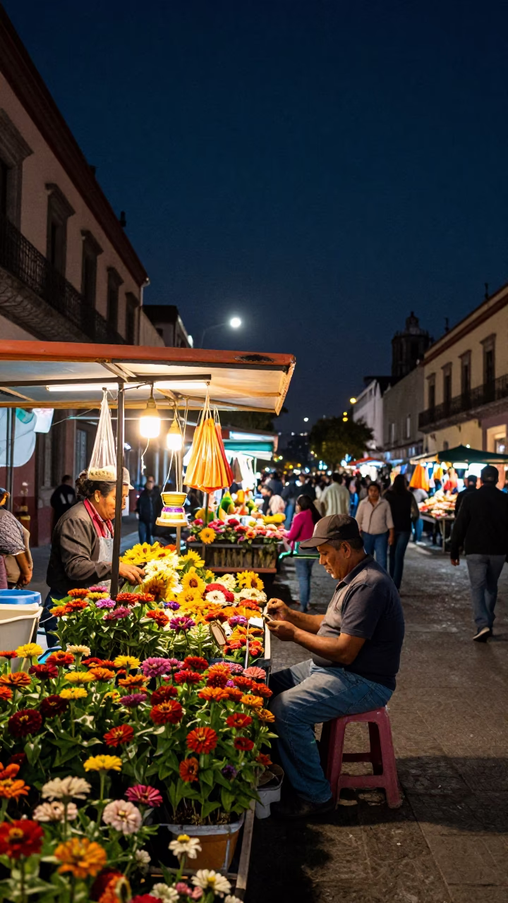 Market Scene at The Deepest Night Sky Light in Mexico City in in Mexico City, Mexico
