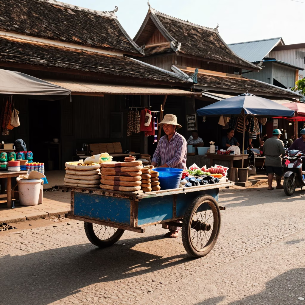 Market Scene at The Early Afternoon Light in Luang Prabang in in Luang Prabang, Laos