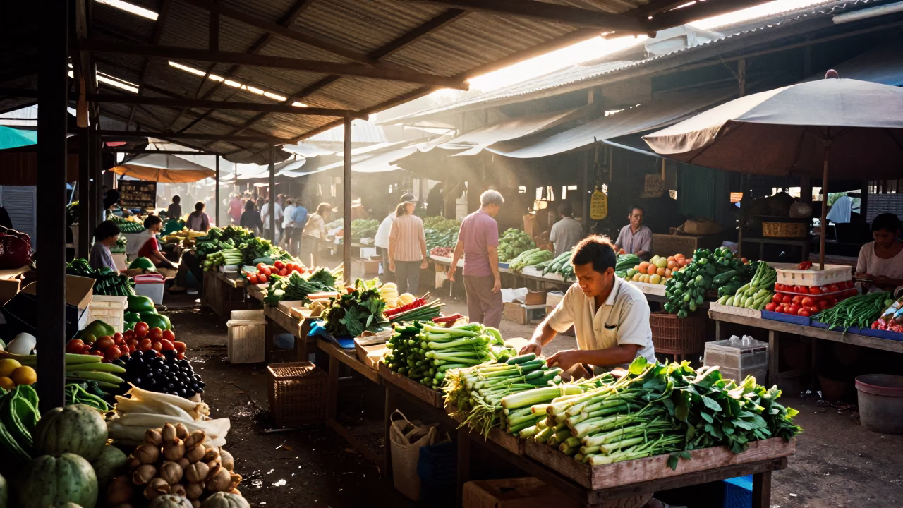 Market Scene at The Early Morning Light in Chiang Mai in in Chiang Mai, Thailand