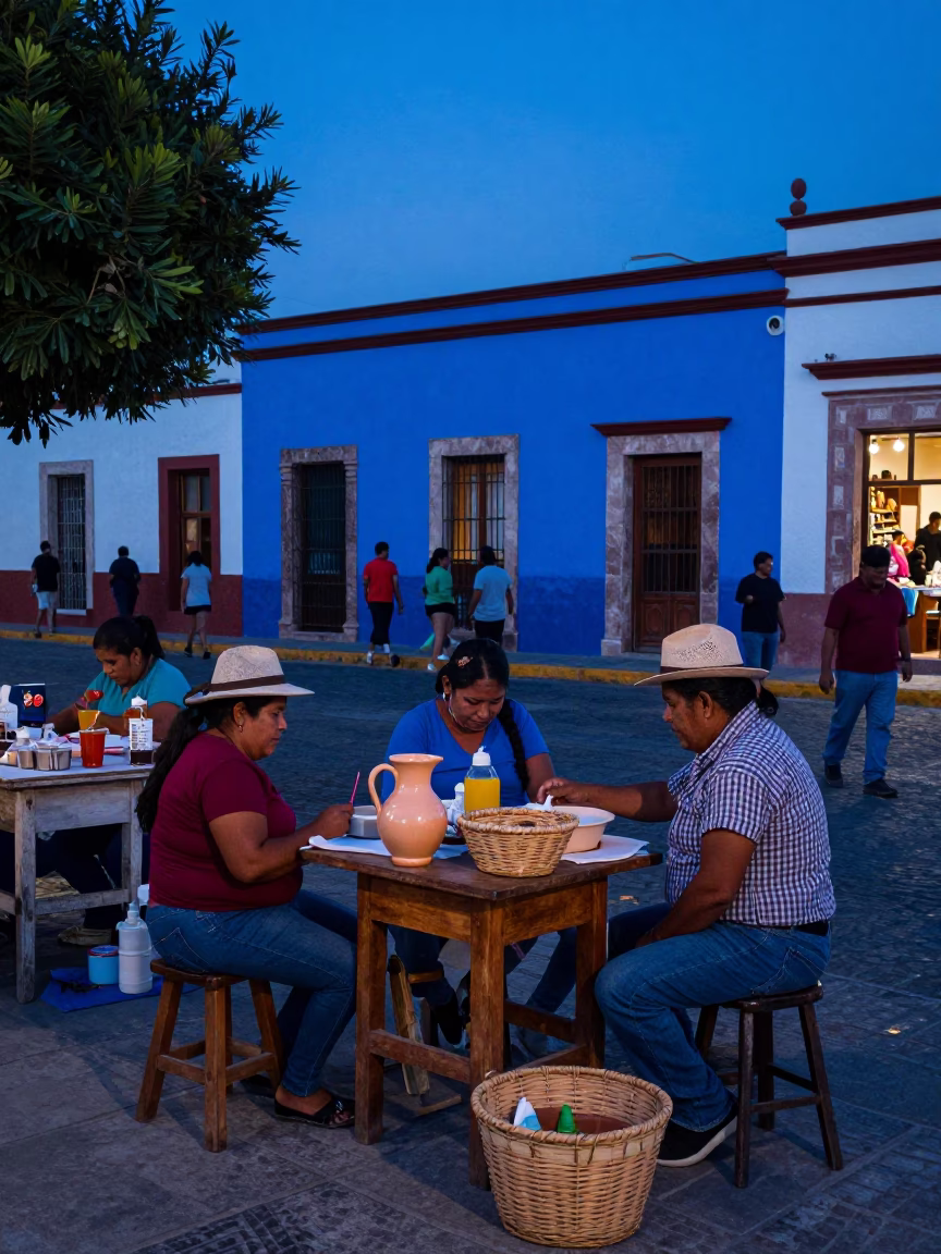 Market Scene at The Last Blue Light Of Evening in Merida in in Merida, Mexico