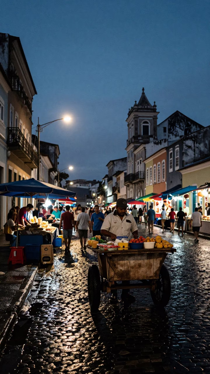Market Scene at The Predawn Darkness Light in Salvador in in Salvador, Brazil