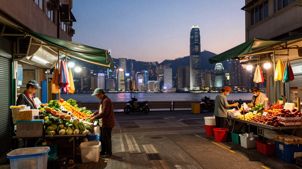 Market Scene at The Still Hours Before Dawn Light in Hong Kong in in Hong Kong, Hong Kong