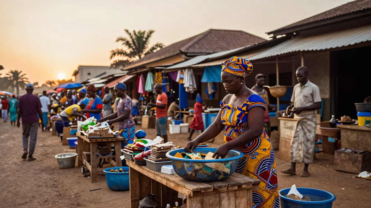 Market Scene in Accra at First Light Of Dawn in in Accra, Ghana
