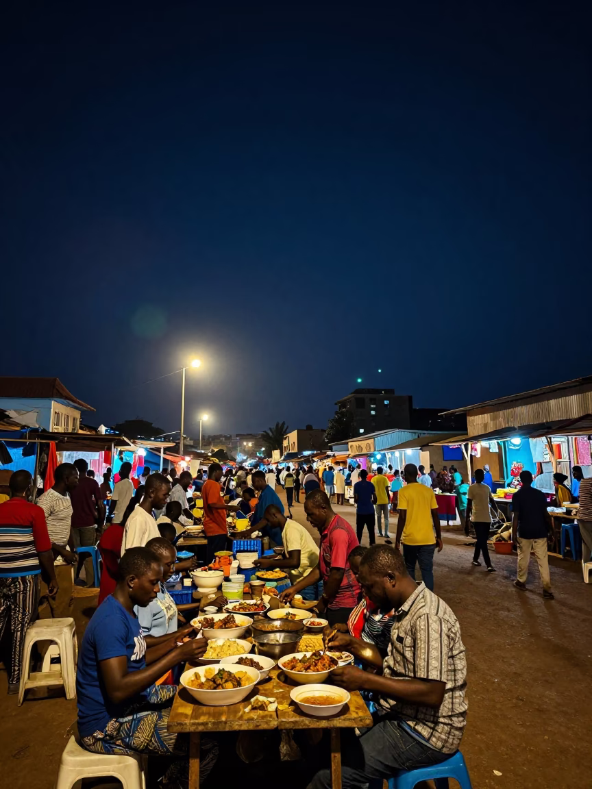 Market Scene in Accra at The Deepest Night Sky Light in in Accra, Ghana