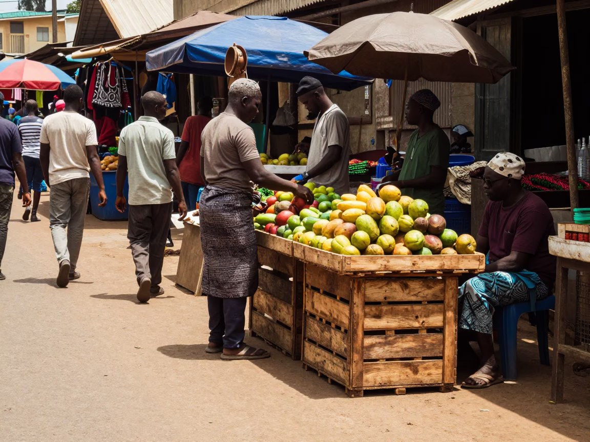 Market Scene in Accra at The Flat Glare Of Noon Light in in Accra, Ghana