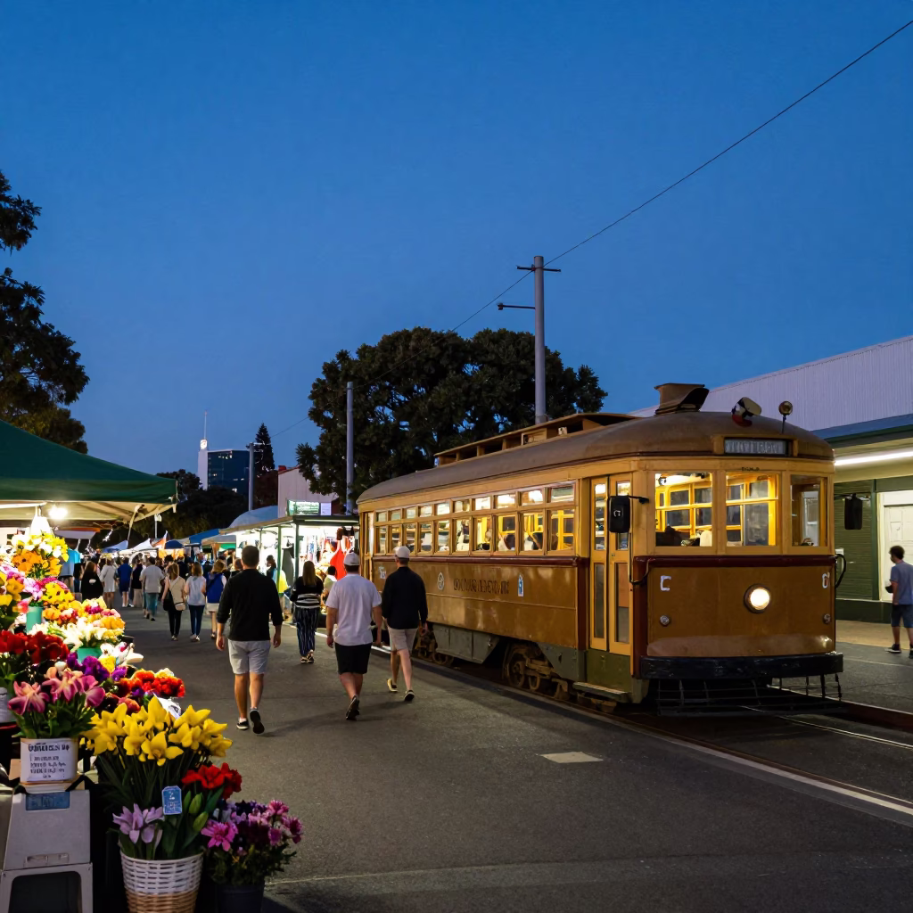 Market Scene in Adelaide at Indigo Twilight After Sunset in in Adelaide, South Australia, Australia