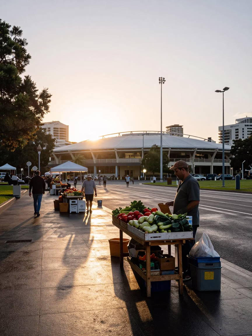 Market Scene in Adelaide at Nautical Dawn Light in in Adelaide, South Australia, Australia