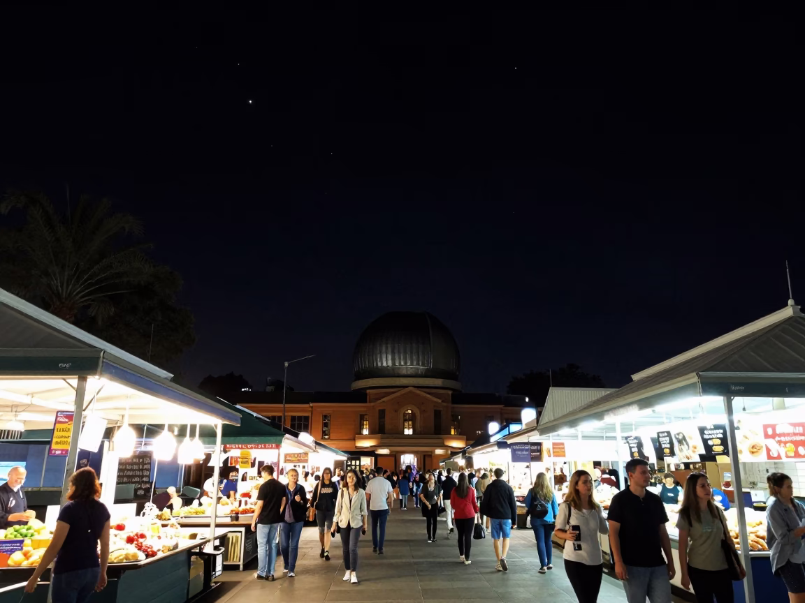 Market Scene in Adelaide at The Deepest Night Sky Light in in Adelaide, South Australia, Australia