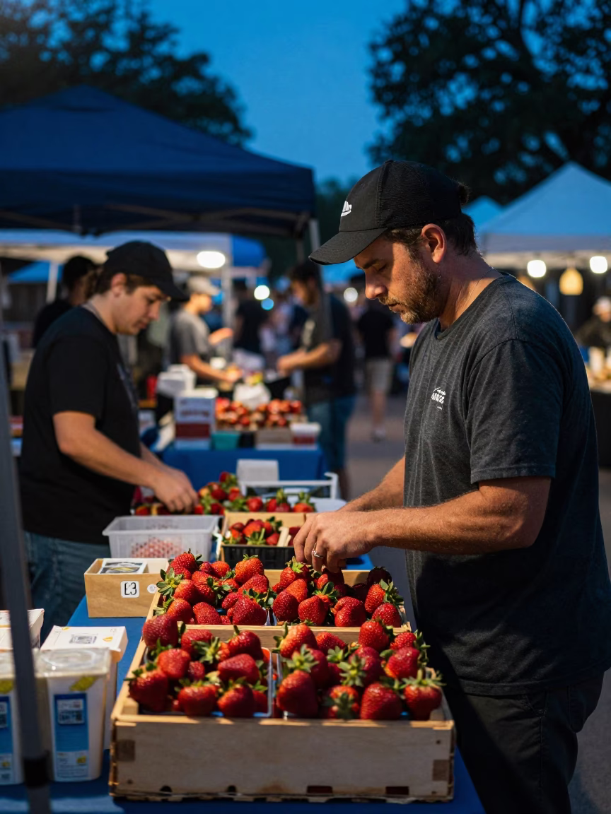 Market Scene in Austin at The Last Blue Light Of Evening in in Austin, Texas, United States