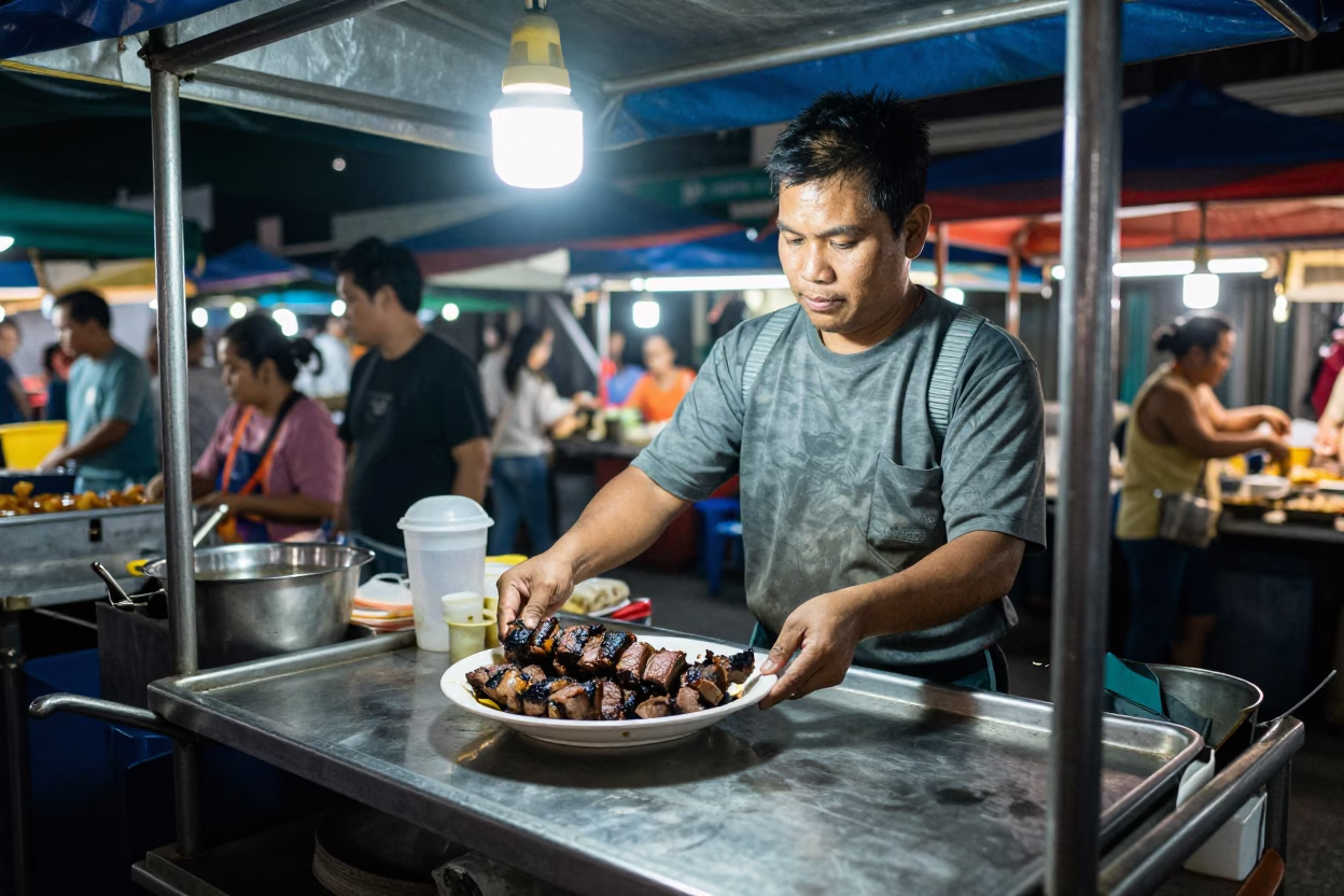Market Scene in Bangkok at Deep In The Night Light in in Bangkok, Thailand