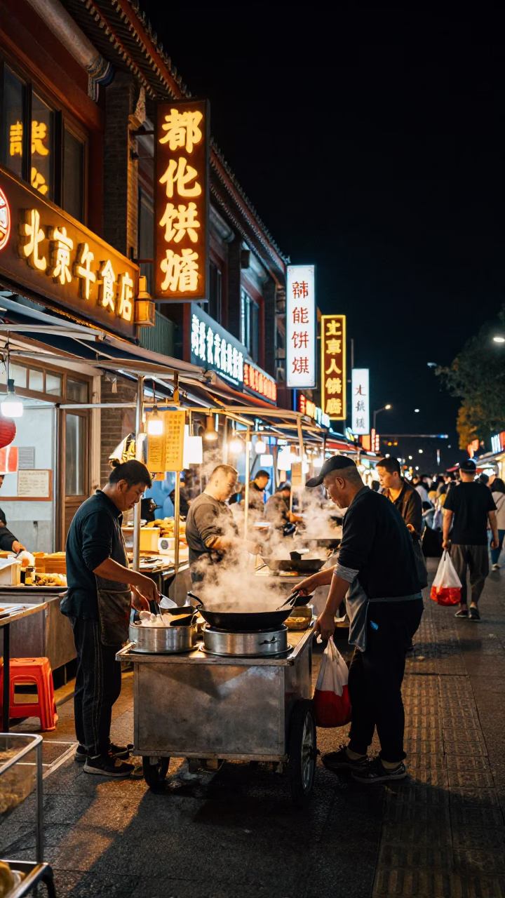 Market Scene in Beijing at Deep In The Night Light in in Beijing, China