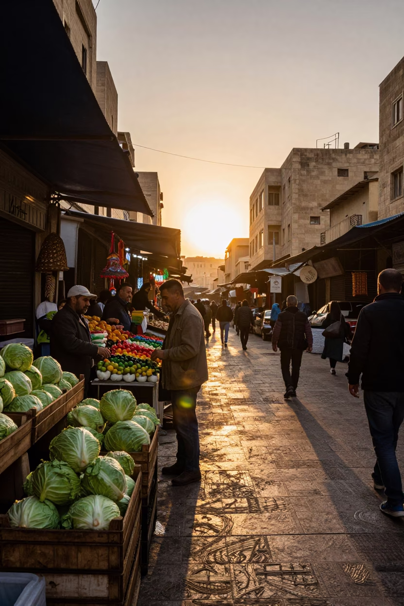 Market Scene in Beirut at As The Sun Drops Toward The Horizon in in Beirut, Lebanon