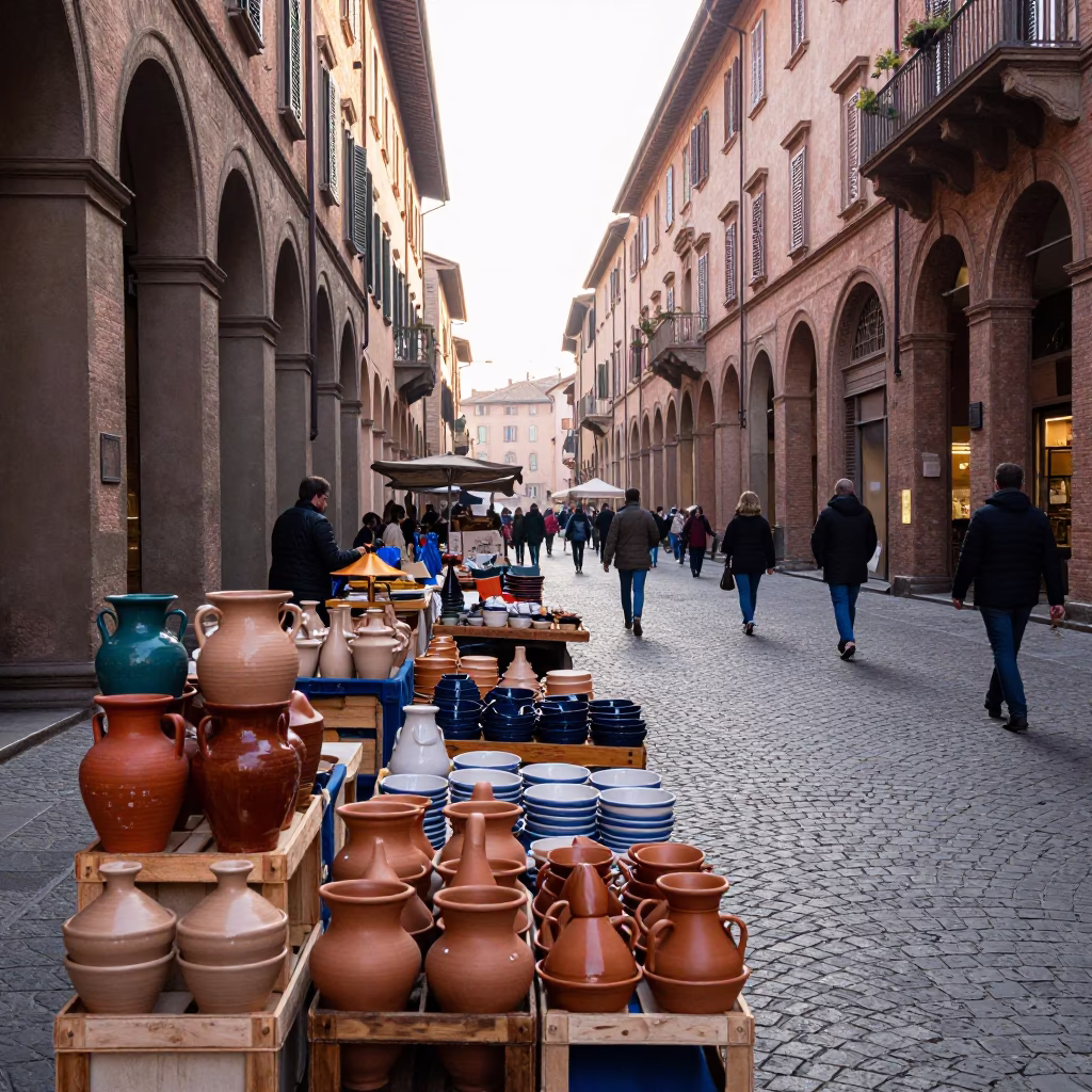 Market Scene in Bologna at The Early Morning Light in in Bologna, Italy