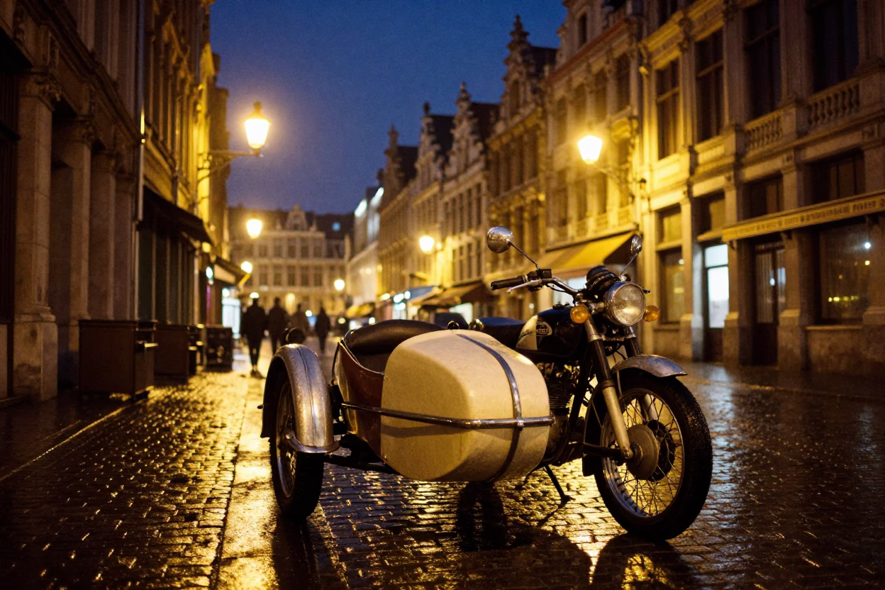 Market Scene in Brussels at The Deepest Night Sky Light in in Brussels, Belgium