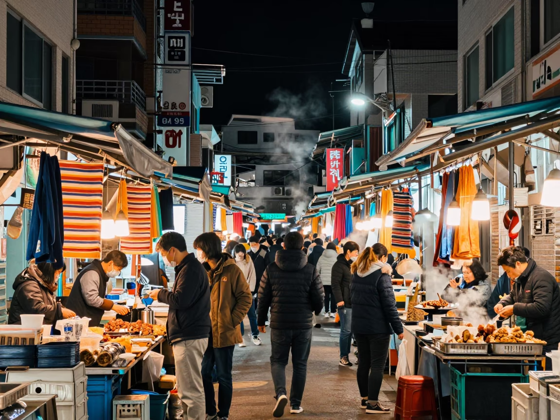 Market Scene in Busan at Deep In The Night Light in in Busan, South Korea