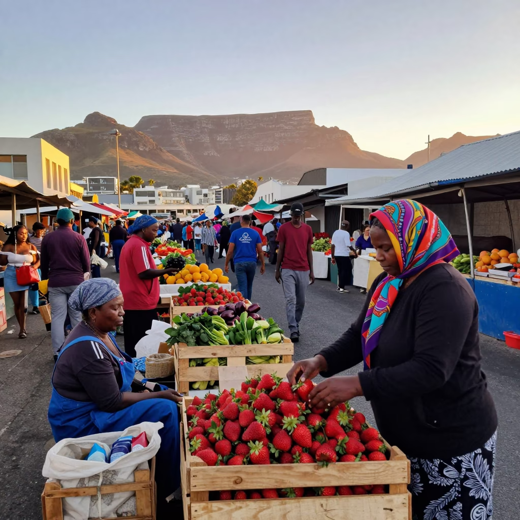 Market Scene in Cape Town at First Light Of Dawn in in Cape Town, South Africa