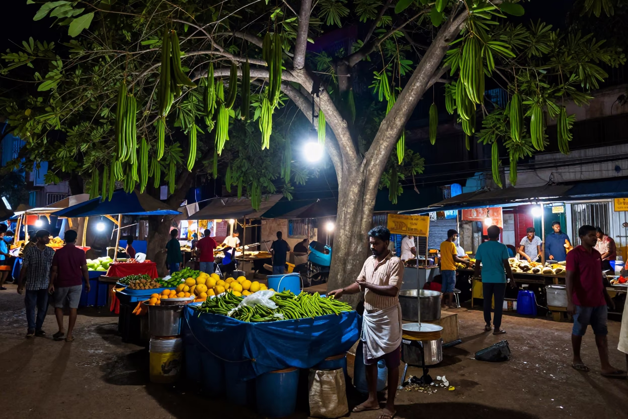 Market Scene in Chennai at Deep In The Night Light in in Chennai, India