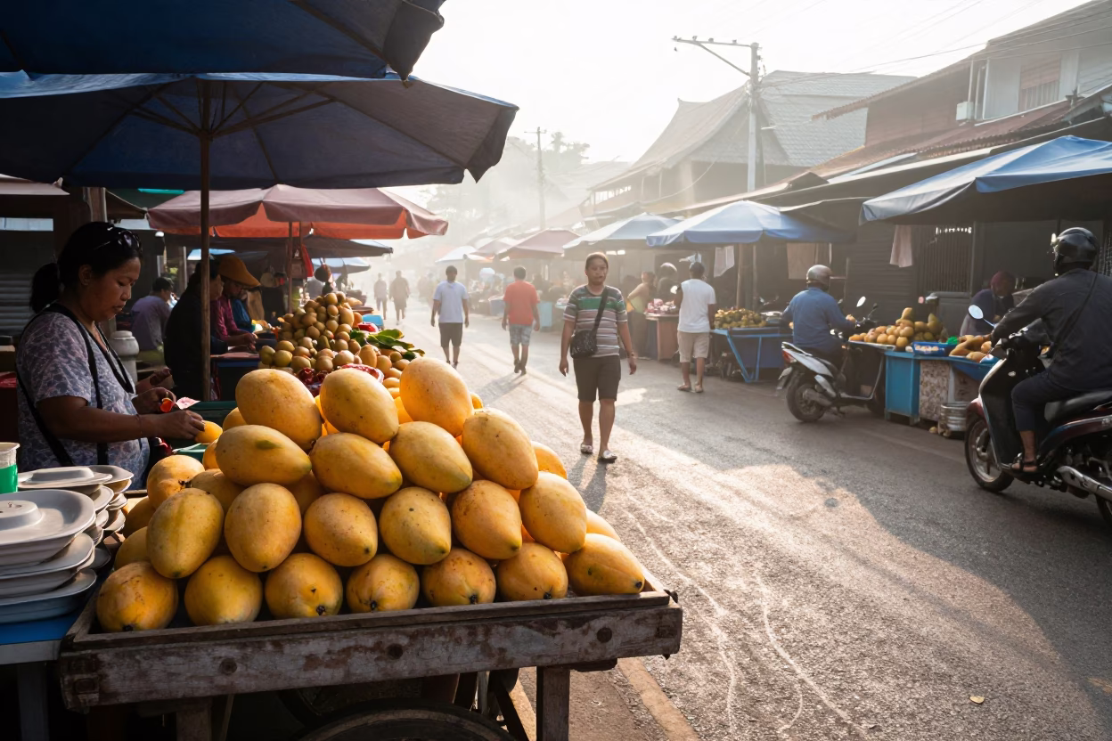 Market Scene in Chiang Mai at As First Light Reaches The Scene in in Chiang Mai, Thailand