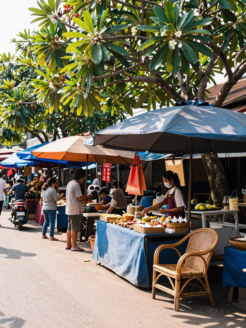 Market Scene in Chiang Mai at Bright Midmorning Light in in Chiang Mai, Thailand