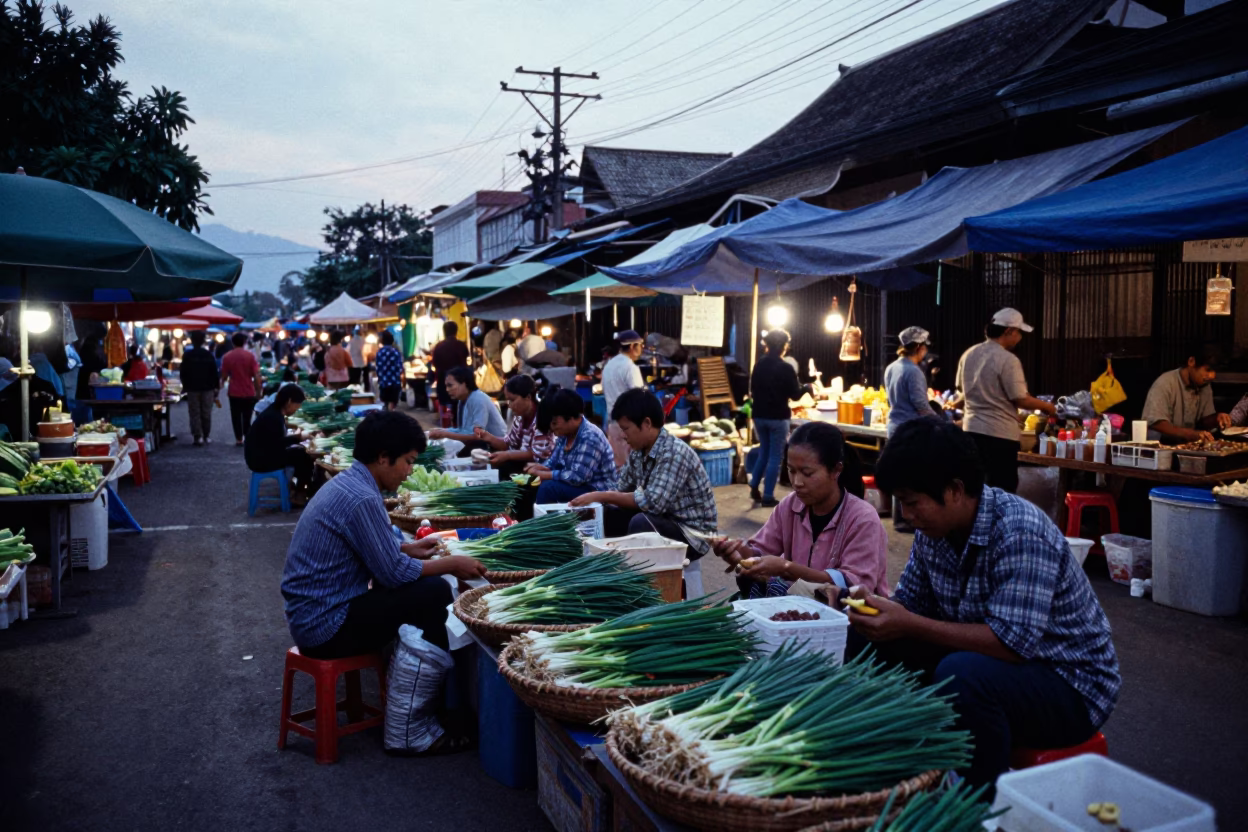Market Scene in Chiang Mai at First Light Of Dawn in in Chiang Mai, Thailand