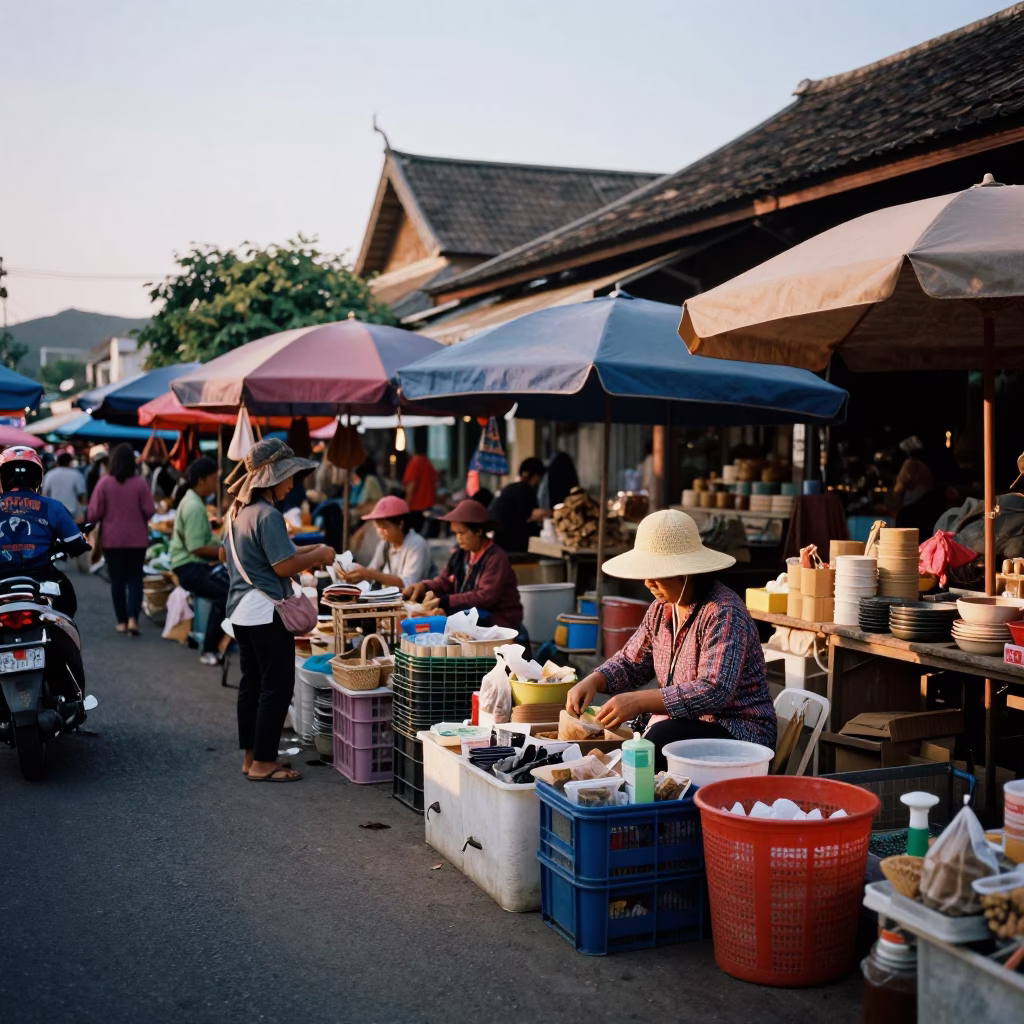Market Scene in Chiang Mai at The Early Evening Light in in Chiang Mai, Thailand