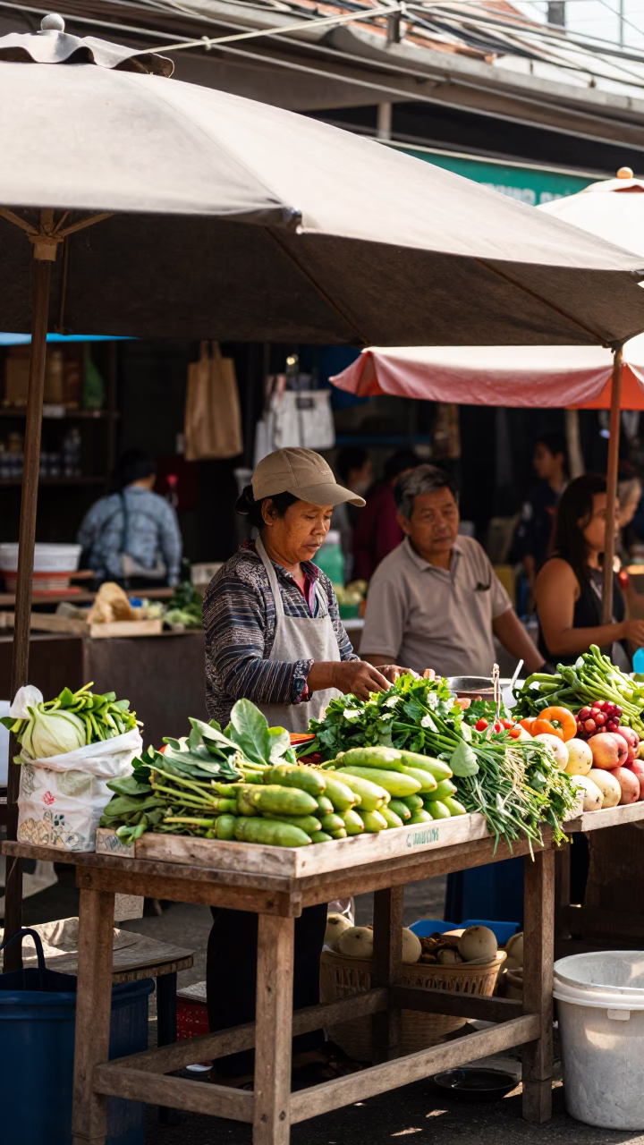 Market Scene in Chiang Mai at The Flat Glare Of Noon Light in in Chiang Mai, Thailand