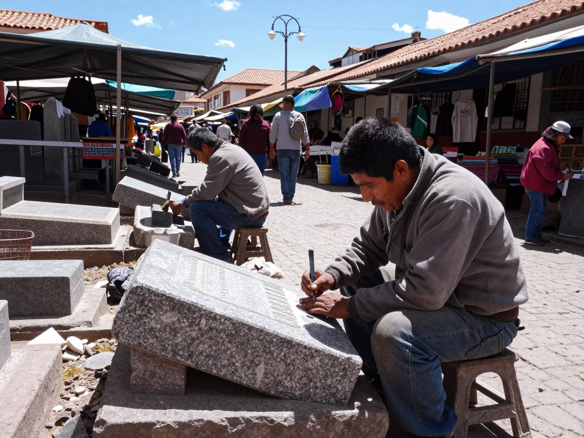 Market Scene in Cusco at Bright Midmorning Light in in Cusco, Peru