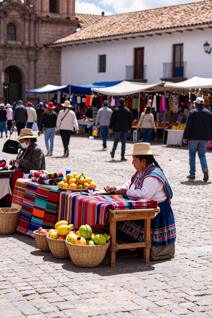 Market Scene in Cusco at Midday Light in in Cusco, Peru