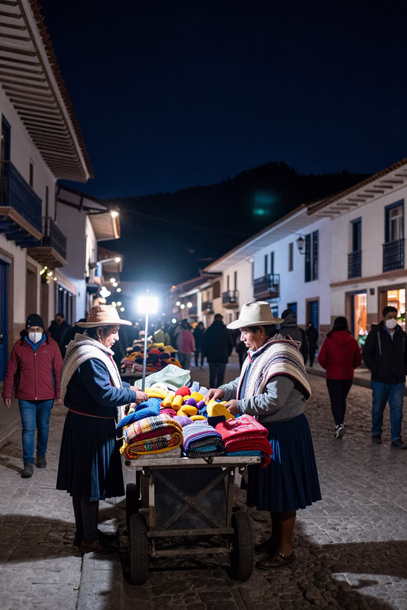 Market Scene in Cusco at The Deepest Night Sky Light in in Cusco, Peru