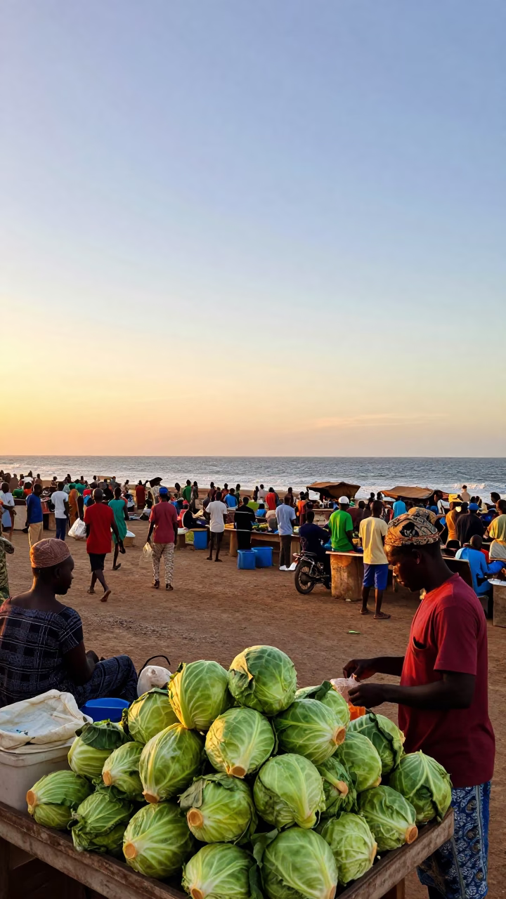 Market Scene in Dakar at Honeyed Evening Light in in Dakar, Senegal