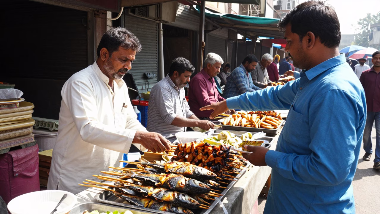 Market Scene in Delhi at Bright Midmorning Light in in Delhi, India