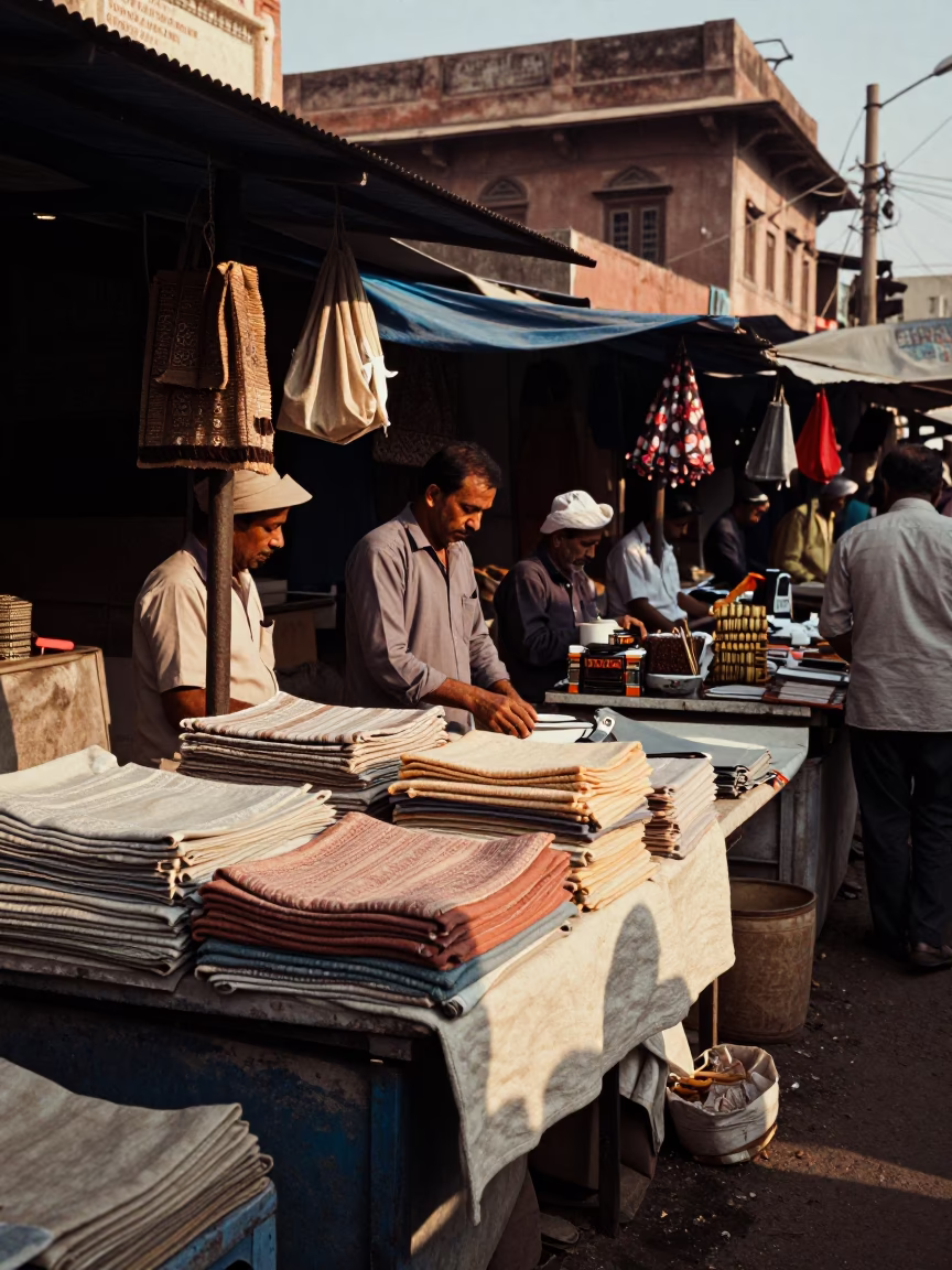 Market Scene in Delhi at The Early Afternoon Light in in Delhi, India